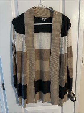 Kismet Striped Open-Front Cardigan in Black, Cream & Brown